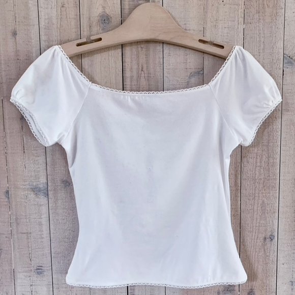 Oasis white eyelet +ribbon puff sleeve crop top - Picture 9 of 12